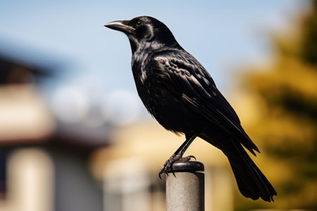 Elegant Capture: Black Bird Perching on Rod --ar 3:2の素材