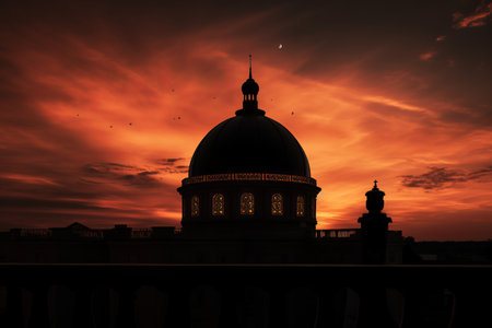 Spectacular Sunset with Iconic Black Dome Silhouetteの素材
