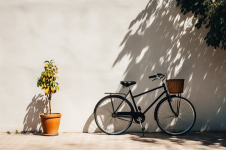 Aesthetic Contrast: The Iconic Black Bicycle Harmonizes with the Timeless White Wooden Chairの素材