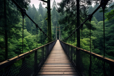 Mystic Black Hanging Bridge Embraced by Serene Green Forest Canopy --AR 3:2の素材