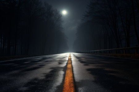 Midnight Tranquility: Mysterious Secrets on the Black Concrete Roadの素材