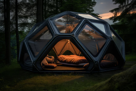 Exploring the Wilderness: Unveiling the Black and Gray Dome Tent --ar 3:2の素材