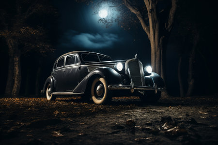 Silhouetted Mystery: The Captivating Black Vehicle Awakens at Nightの素材