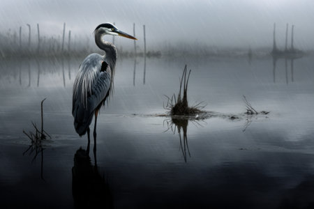 Elegance in Monochrome: Black and Gray Bird on Tranquil Watersの素材