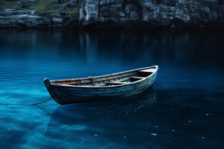 Serene Reflections: Capturing the Blue Canoe on a Pristine Body of Waterの素材