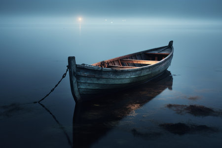 Serenity at Sea: Capturing a Boat on a Body of Water with AR 3:2の素材