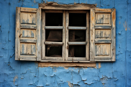Exploring the Delicate Beauty of a Blue Wooden Window: An AR 3:2 Experienceの素材