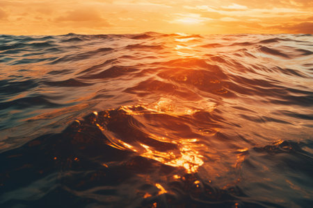 Glimmers of Liquid Gold: Capturing the Beauty of a Body of Water during Golden Hourの素材