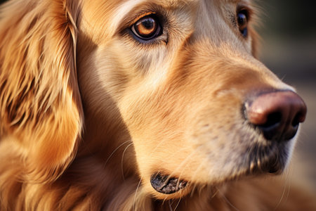 Captivating Close-up: Magnificent Adult Golden Retriever Caught on Cameraの素材