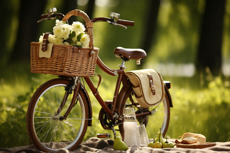 Picnic-Ready Bicycle Basket: Conveniently Carry Your Refreshments with Style!の素材