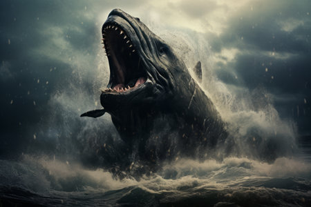 Majestic Sight: The Enigmatic Black Whale Ruling the Ocean --ar 3:2の素材