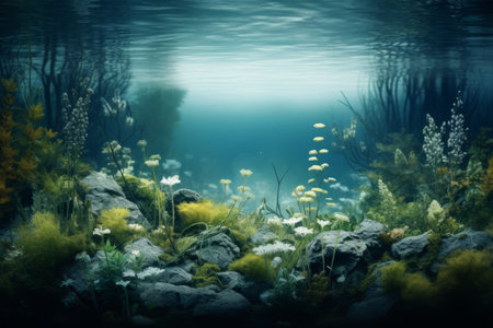 Captivating Reflections: Exploring the Pristine Body of Water Amidst Lush Greeneryの素材