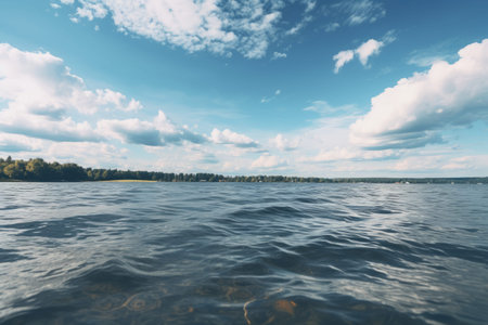Serenity Reflecting on the Cloud-Kissed Waters: A Captivating 3:2 Viewの素材