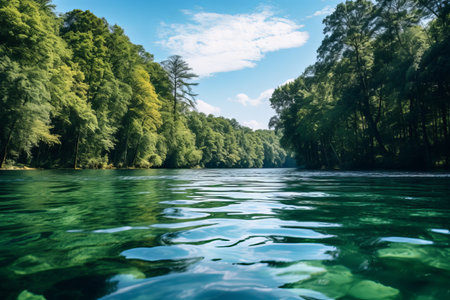 Enchanting Reflections: Capturing the Body of Water between Green Leaf Trees - AR 3:2