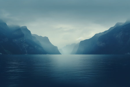 Nature's Majesty: A Serene Body of Water Embraced by Majestic Mountainsの素材