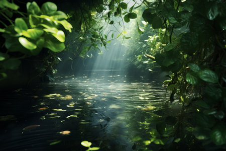 Emerald Oasis: Captivating Body of Water Amidst Lush Greenery, AR 3:2の素材