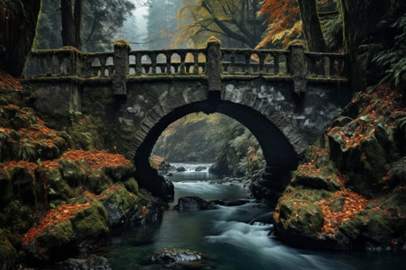 Majestic Bridge Embracing Nature's Cascade â AR 3:2の素材