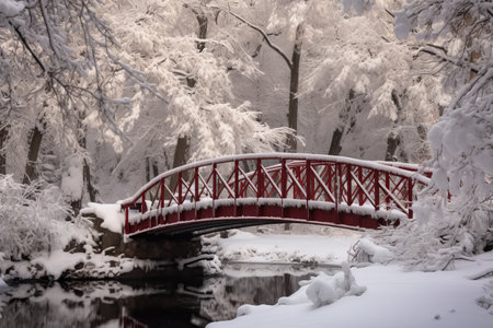 Frosty Wonderland: Snow-Coated Bridge, Captured in 3:2の素材