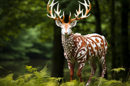 Mesmerizing Unity: Marveling at the Brown and White Deer --ar 3:2の素材