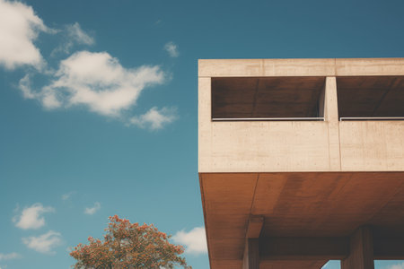 Harmony in Construction: A Stunning Brown and White Concrete Building Embracing the Azure Sky --ar 3の素材
