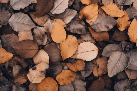 Autumn's Earthly Palette: A Glimpse of Brown and Beige Leaves on Ground - AR 3:2の素材