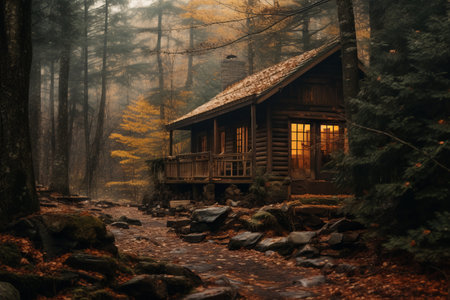 Enchanting Brown Cabin Retreat: Embracing Nature's Beauty in the Daylightの素材