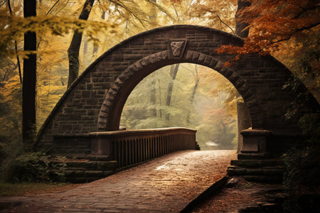 Majestic Brown Concrete Bridge Embraced by Towering Treesの素材