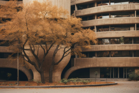 Harmony in Nature: Captivating Brown Concrete Building Amidst Treesの素材