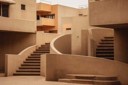 Architectural Marvels: Captivating Brown Concrete Buildings with Stairsの素材