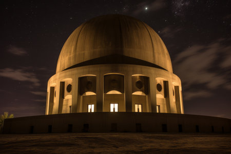 Glowing Nighttime Radiance: The Enigmatic Brown Concrete Dome Building at 3:2の素材