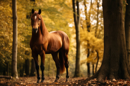 Majestic Brown Horse Embracing the Serenity of the Enchanted Woodsの素材