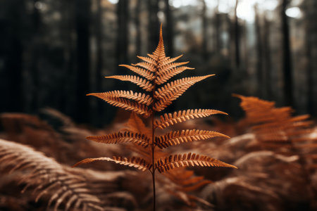 Harmony Amidst Nature: A Brown Fern Plant Flourishes Near Towering Trees [AR 3:2]の素材