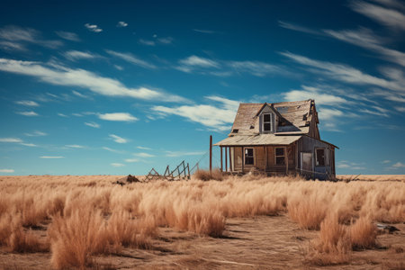Captivating Brown House Amidst Brilliant Blue Skies: A Stunning 3:2 Photography Pieceの素材