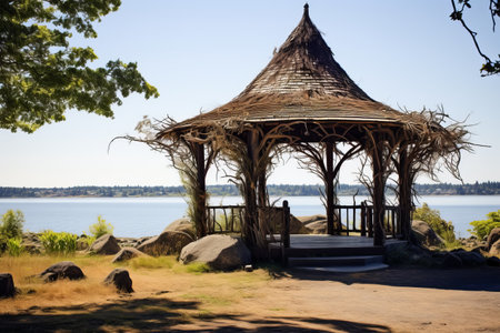 The Serene Retreat of Brown Hut Island Gazeboの素材