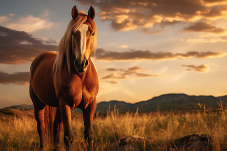 Graceful Brown Horse Galloping Across Lush Green Pasturesの素材