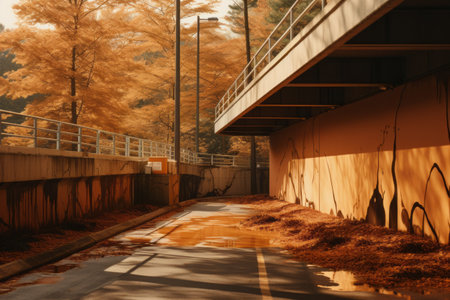 Harmonious Blend: Tree-Adorned Brown Infrastructure --ar 3:2の素材