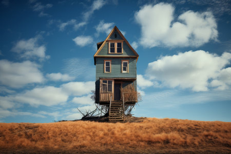 Capturing the Beauty: Brown House Amidst a Blue Sky Landscape - Photography AR 3:2の素材