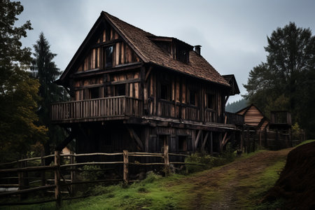 Rustic Charm: Brown Wooden House in 3:2 Aspect Ratioの素材