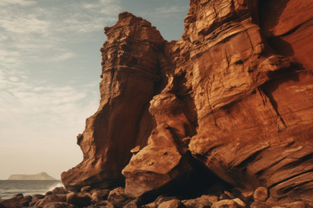 Nature's Majestic Landscape: The Magnificent Brown Rock Perched on the Cliff's Edgeの素材