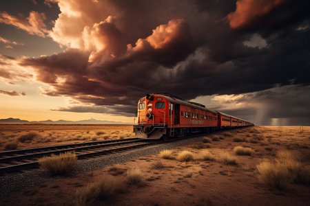 Majestic Brown Train Gliding Through a Dramatic Cloudy Sky --ar 3:2の素材