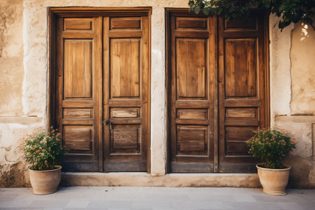 Charming Rustic Elegance: Brown Wooden Side-by-Side Door - AR 3:2の素材