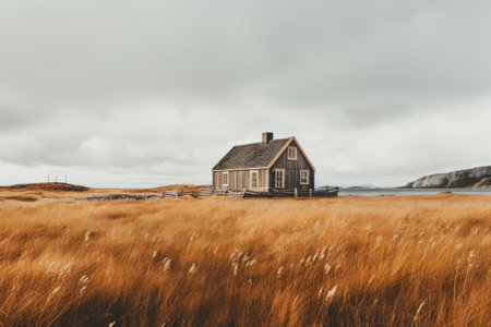 Naturally Cozy: A Brown Wooden House Embraced by Lush Green Grass â AR 3:2の素材