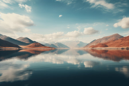 Tranquil Oasis Amidst Majestic Mountains: The Serene AR 3:2 Waterfrontの素材
