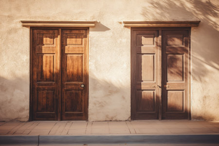 Elegant Brown Wooden Side-by-Side Door: A Perfect Blend of Style and Functionality in 3:2 Aspect Ratの素材