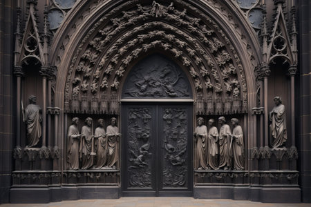 Majestic Medieval Statues Adorn Catholic Cathedral Doorwayの素材