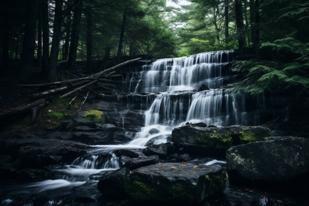 Serenity Unveiled: Discovering the Enchanting Cascading Waterfalls in the Woodsの素材