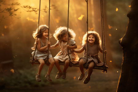 Capturing Joyful Moments: Children Playfully Swinging --ar 3:2の素材