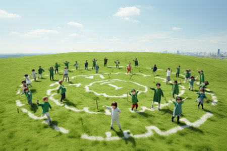 Thriving Together: Children's Team Building Adventure on Green Grasslandの素材