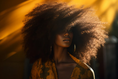 A Captivating Close-Up: Celebrating the Beauty of Afro Hair in a 3:2 Artistic Compositionの素材