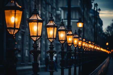 Glowing City Nights: Capturing the Charm in Close-Up Street Lamps (AR 3:2)の素材